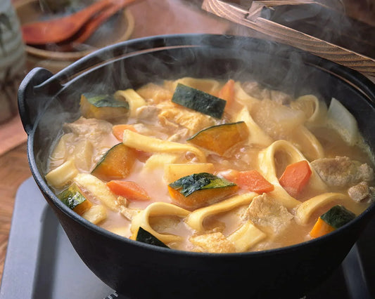 A pot of Hoto - kabocha noodle soup