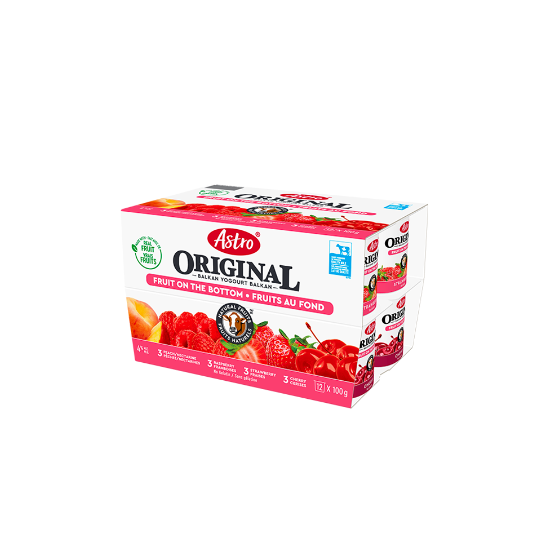 Astro Original Multi-Pack Yogurts, Cherry/Strawberry/Raspberry/Nectarine (4x12/100g) - BCause