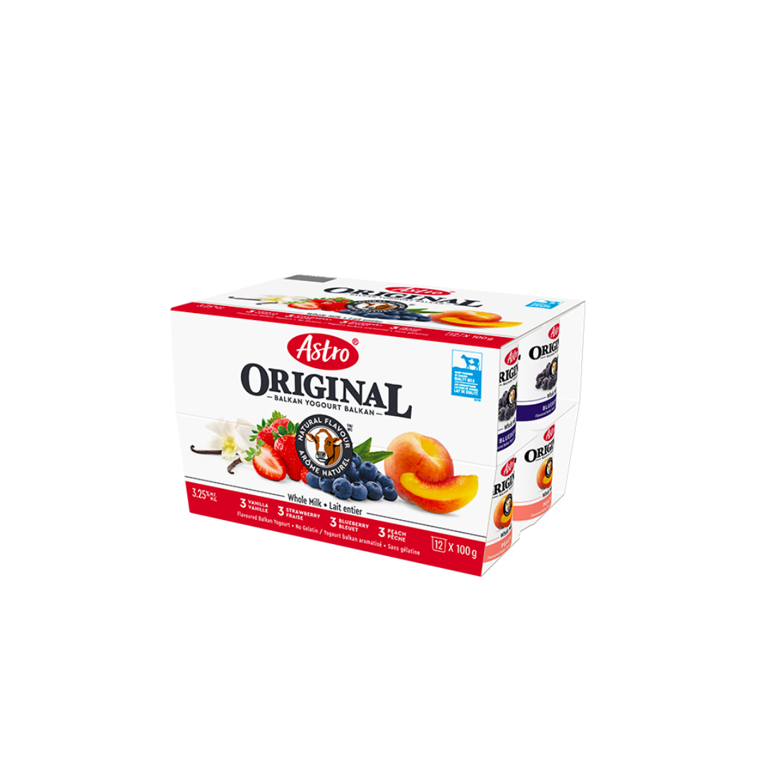 Astro Original Multi-Pack Yogurts, Strawberry/Blueberry/Peach/Vanilla (4x12/100g) - BCause