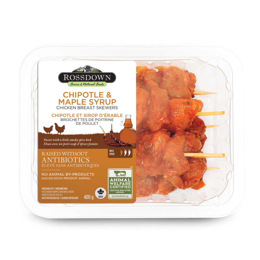 Chipotle & Maple Syrup Marinated Chicken Breast Skewers - Rossdown Farms (400g)