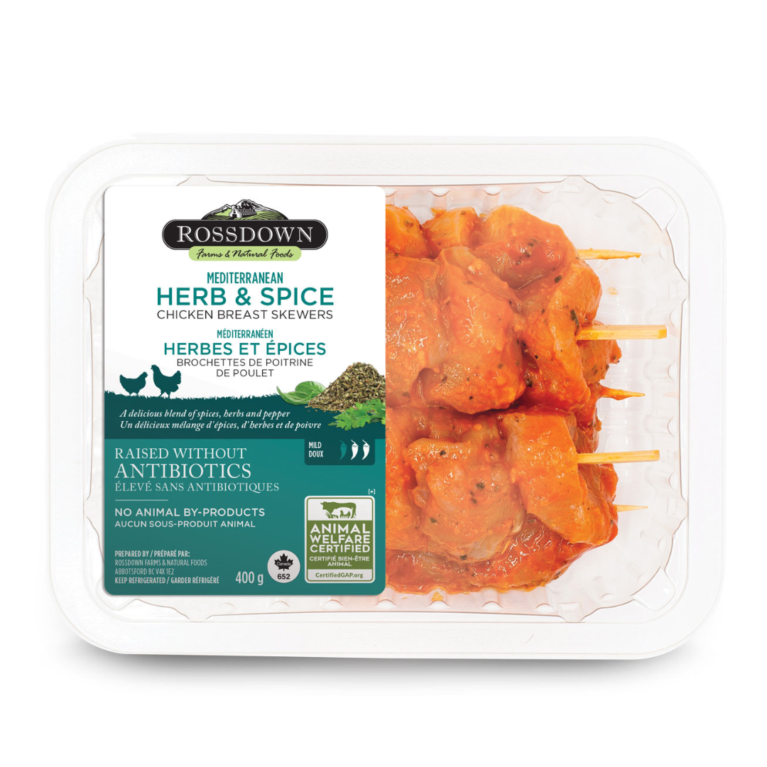 Mediterranean Herb & Spice Marinated Chicken Breast Skewers - Rossdown Farms (400g)