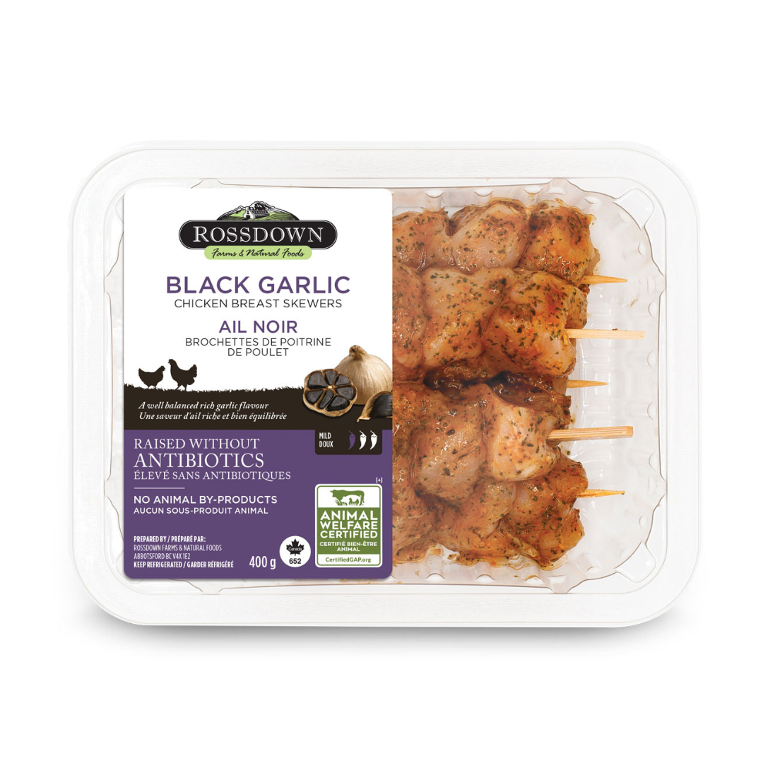 Black Garlic Marinated Chicken Breast Skewers - Rossdown Farms (400g)