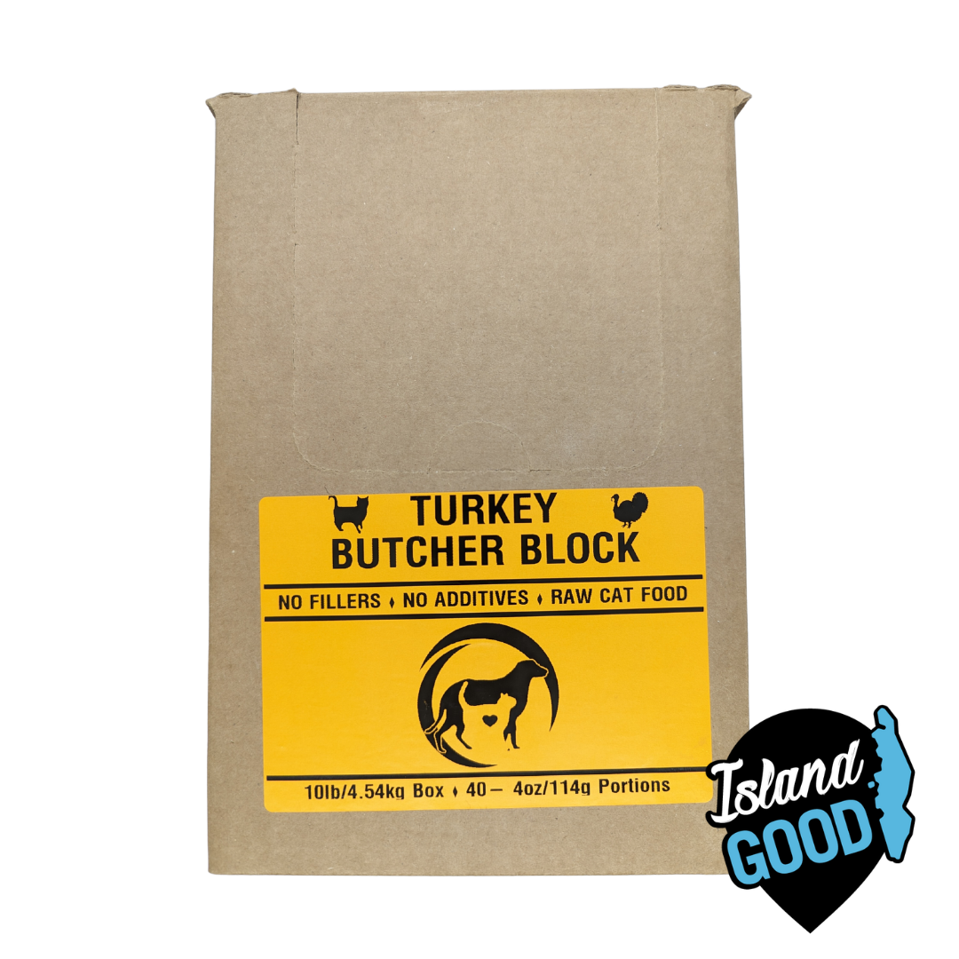 Turkey Butcher Block for Cats - Buddies Natural Pet Food (40 x 1/4lb Portions, 10lb Box) - BCause