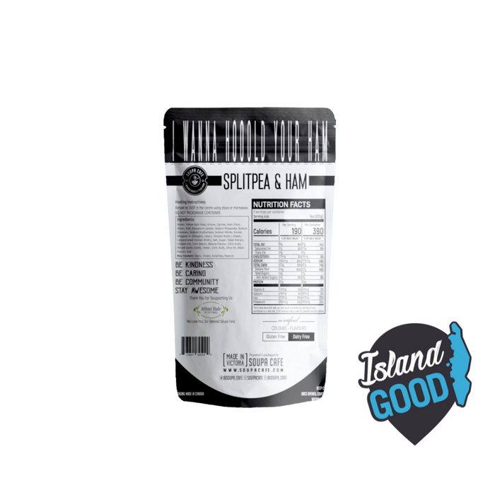 Back of package of Split Pea & Ham - Soupa Cafe (454g)