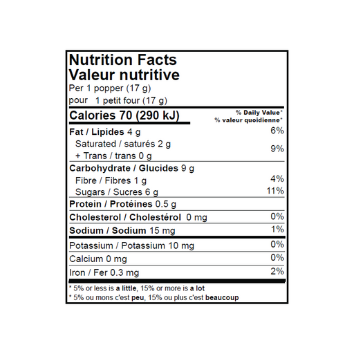 Plant Based Chocolate Brownie Poppers Quesava 210g Nutritional Facts Table