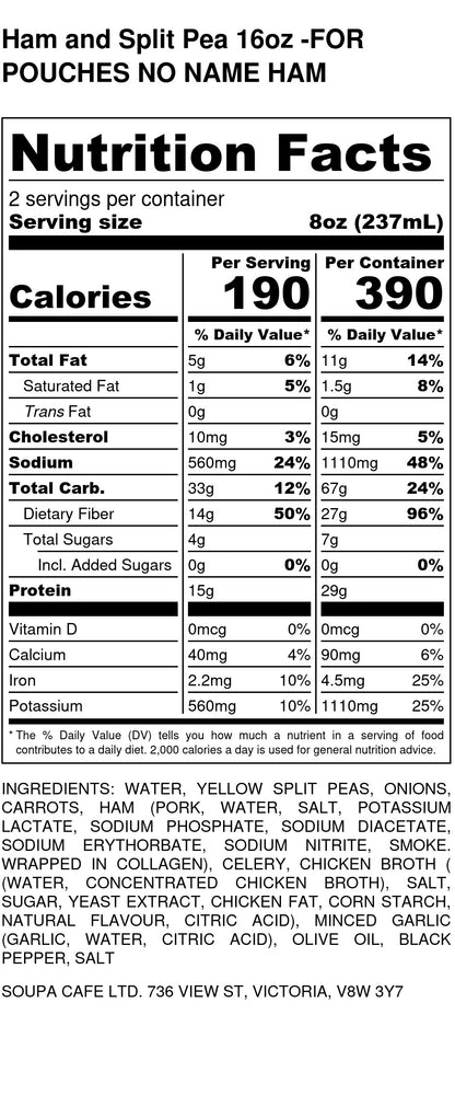 Split Pea & Ham - Soupa Cafe Nutritional Facts Table