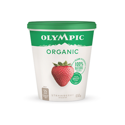 Organic Strawberry 3% Yogurt - Olympic Dairy (650g) - BCause
